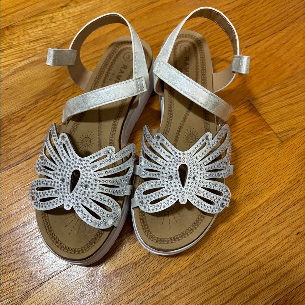 Rampage Girls Silver Butterfly Rhinestone Sandals